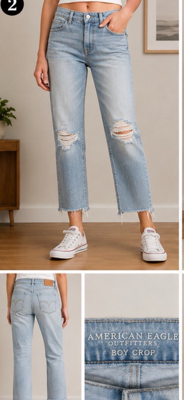 American Eagle Boy Crop Distressed Jeans Women’s Size 0 Light Wash Denim